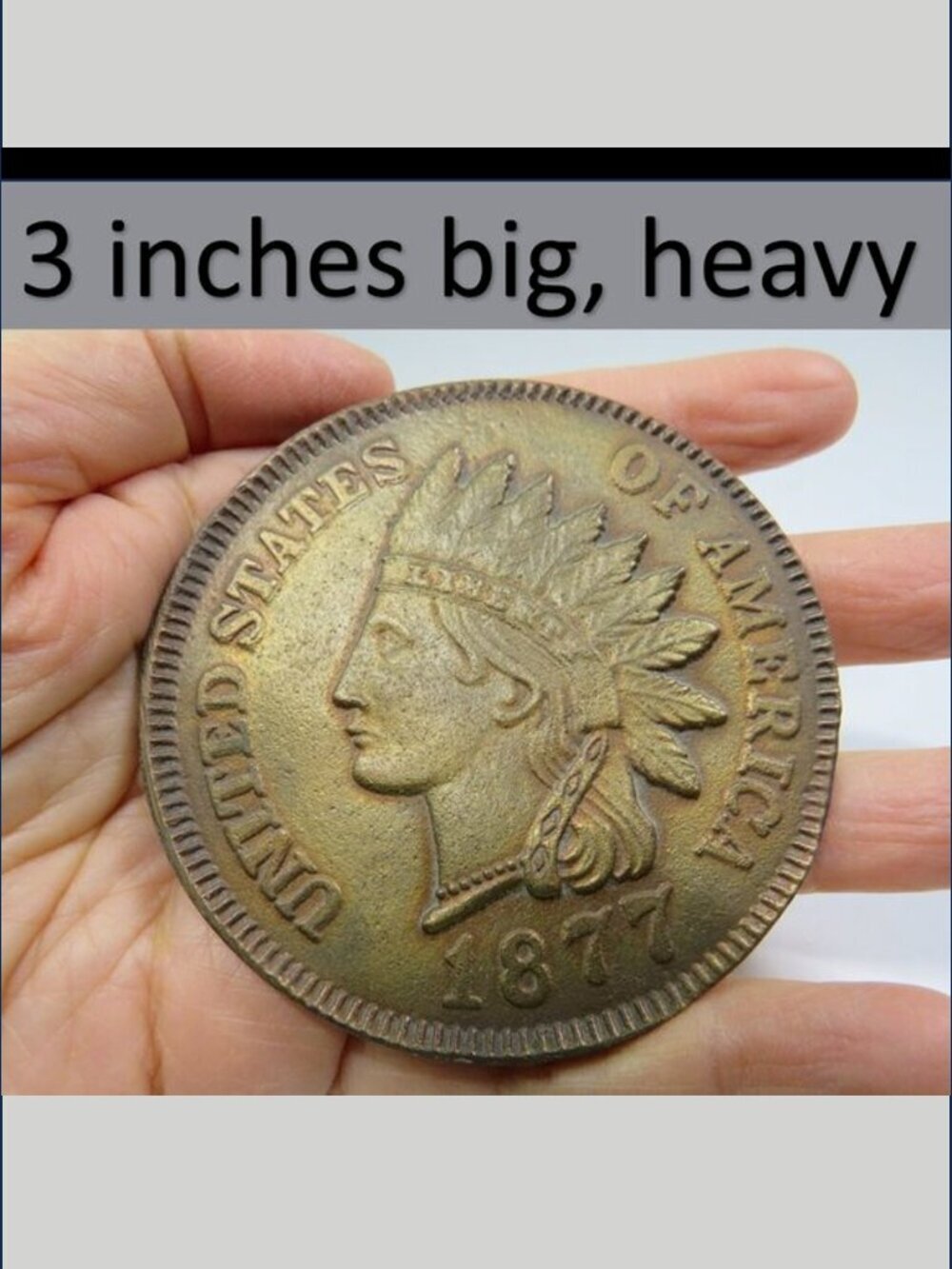Vintage Jumbo Penny Replica 1877 Indian Head - Father's Day Man Cave Desk Decor